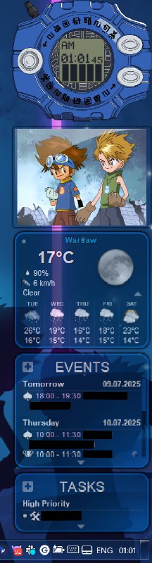 Нашёл замечательный стеклянный виджет слайд-шоу для Rainmeter. Можно кастомизировать действие по клику мыши, настраивать размеры, параметры отображения, цвета и т. д. Отлично вписывается в мою 